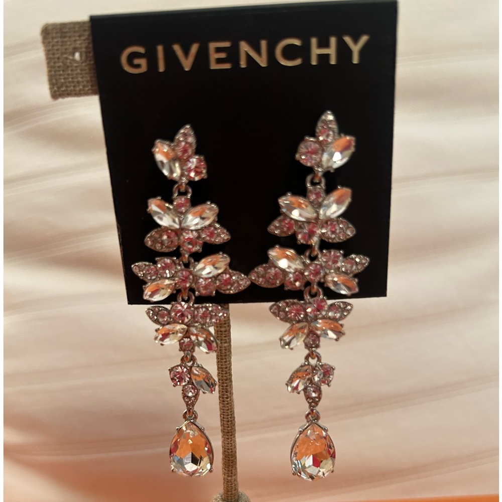 Givenchy Signed Rhinestone Dangle Earrings New